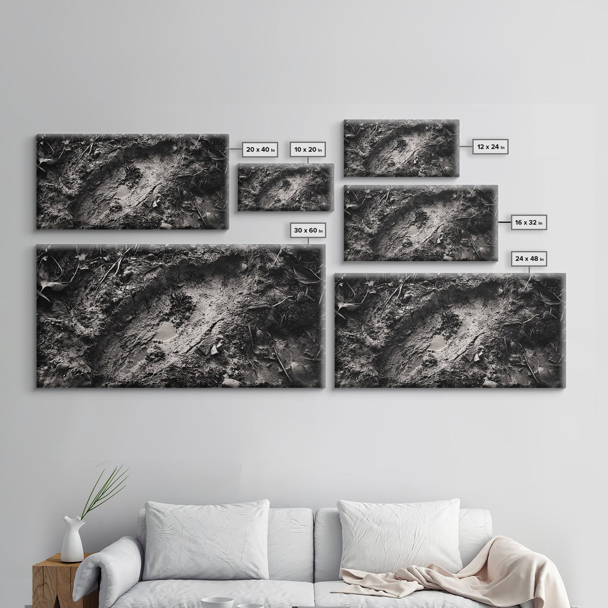 Animal Track Print, Nature Scene, Forest Ground, Autumn Photography, Framed Canvas Print, Rustic Cabin Wall Art, Earth Tone Decor