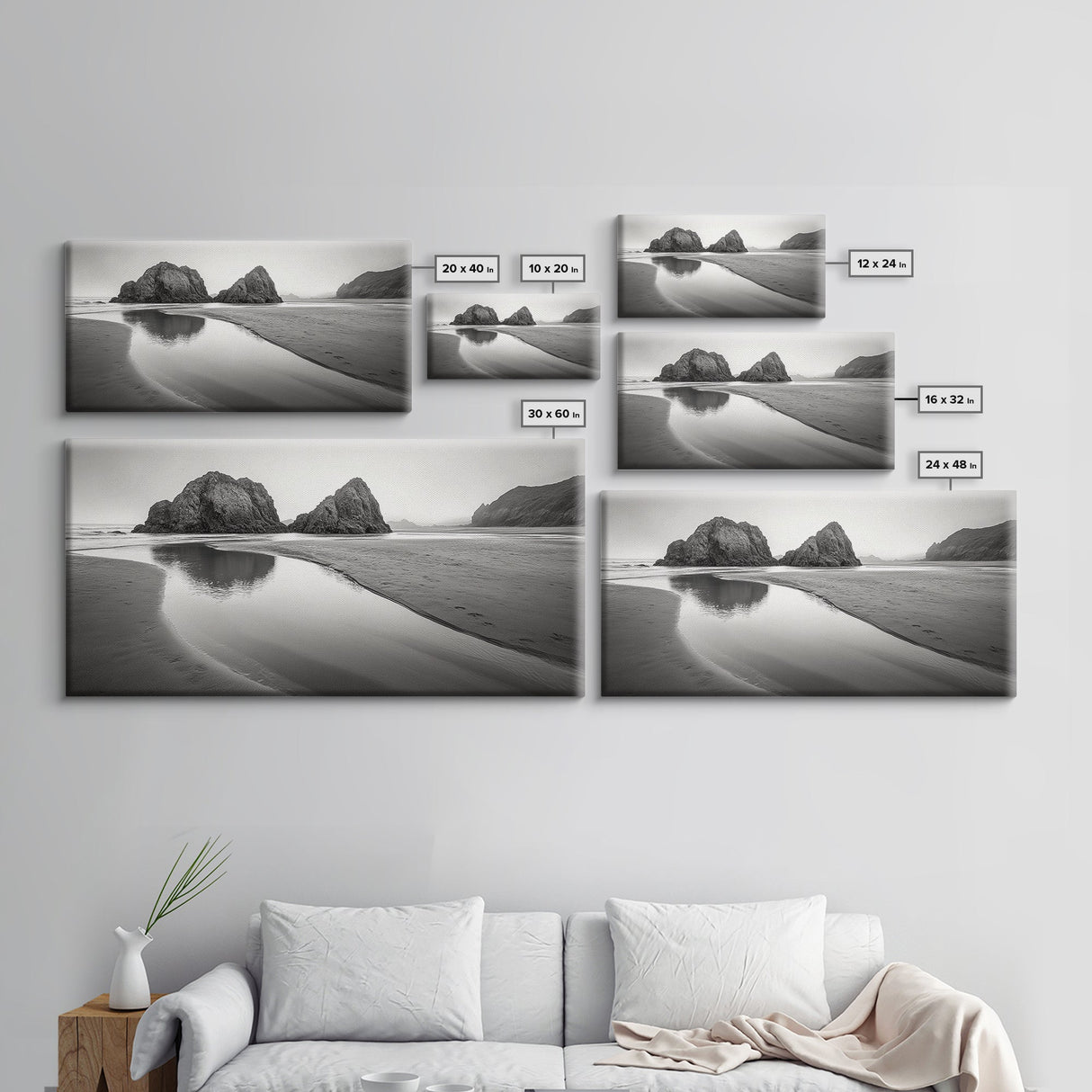 Seaside Rocks, Reflected Sky, Calm Ocean, Landscape Photography, Framed Canvas Print, Zen Wall Art, Modern Minimalist Decor, Modern Home Decor