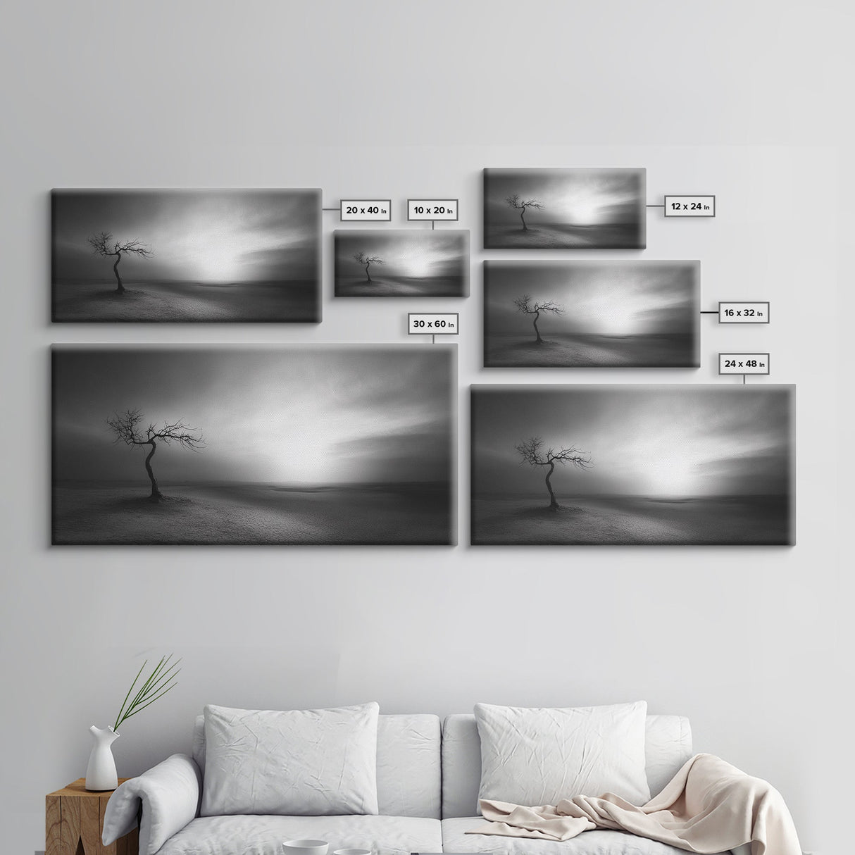Lonely Tree, Dramatic Desert, Emotional Landscape, Framed Canvas Print, Bedroom Wall Art, Black White Decor, Surreal Art Vibes