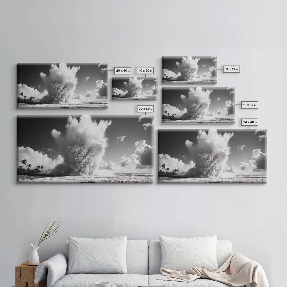 Ocean Wave Explosion, Tropical Beach Scene, Dramatic Nature Photography, Framed Canvas Print, Modern Coastal Wall Art, Bold Statement Decor