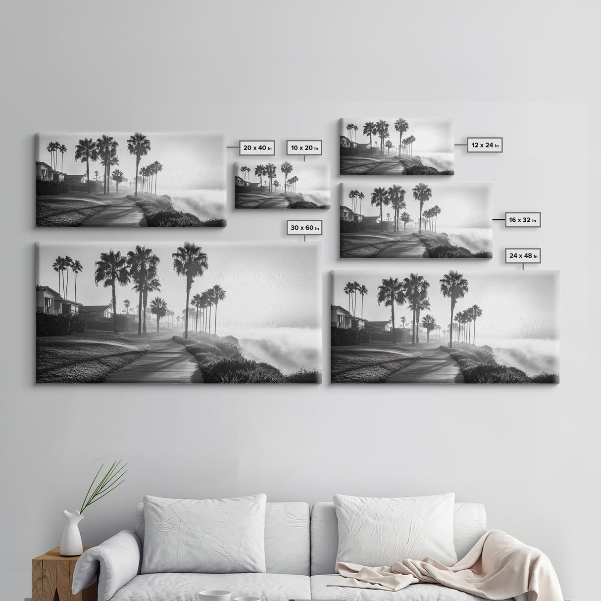 Palm Tree Pathway, Beachfront Neighborhood Vibes, Coastal Street Scene, Framed Canvas Print, Entryway Art, Minimalist Coastal Home Decor
