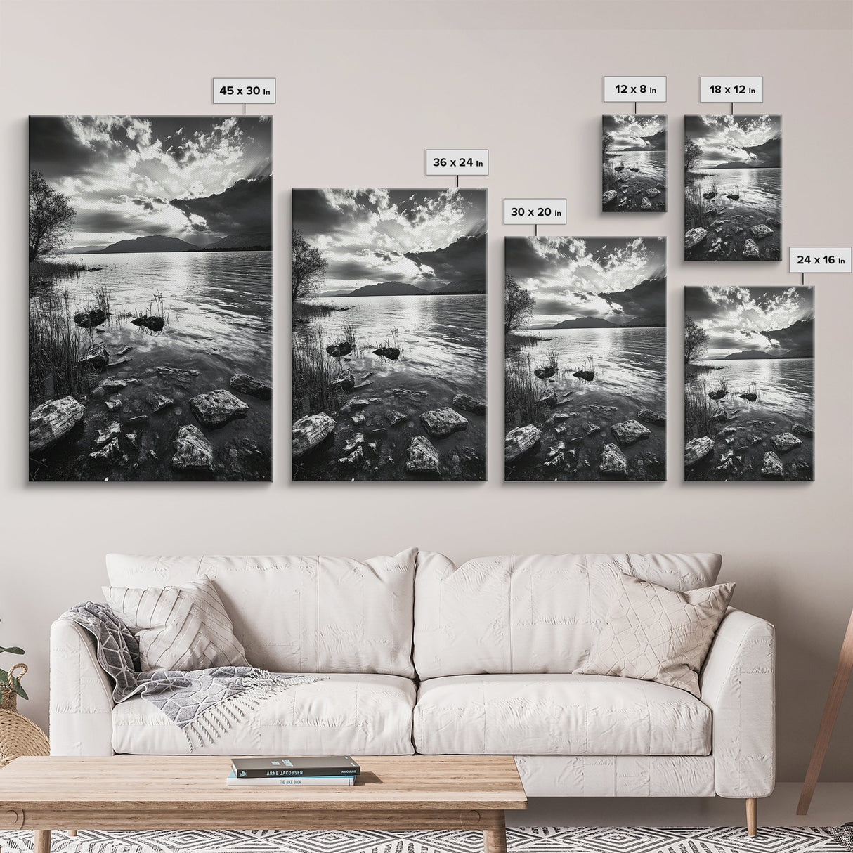 Lake Sunset View, Peaceful Mountainscape, Nature Reflection, Framed Canvas Print, Living Room Wall Art, Tranquil Scenic Landscape