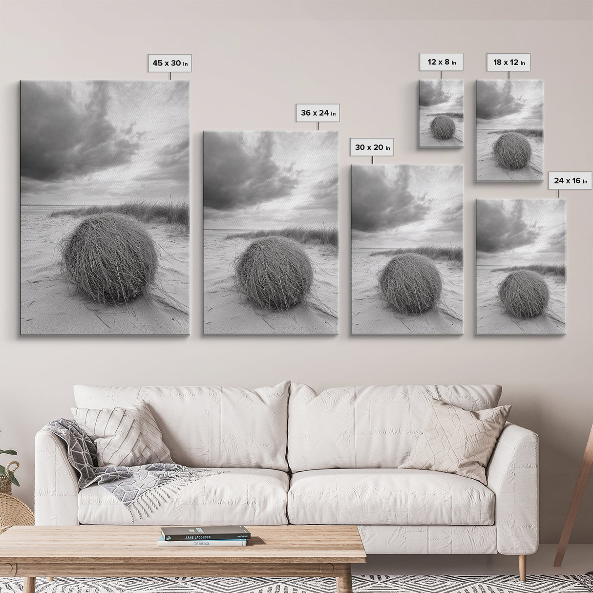 Tumbleweed Dune, Windy Coast, Desert Beach, Canvas Print, Boho Wall Art, Autumn Nature Decor, Minimalist Western Photography