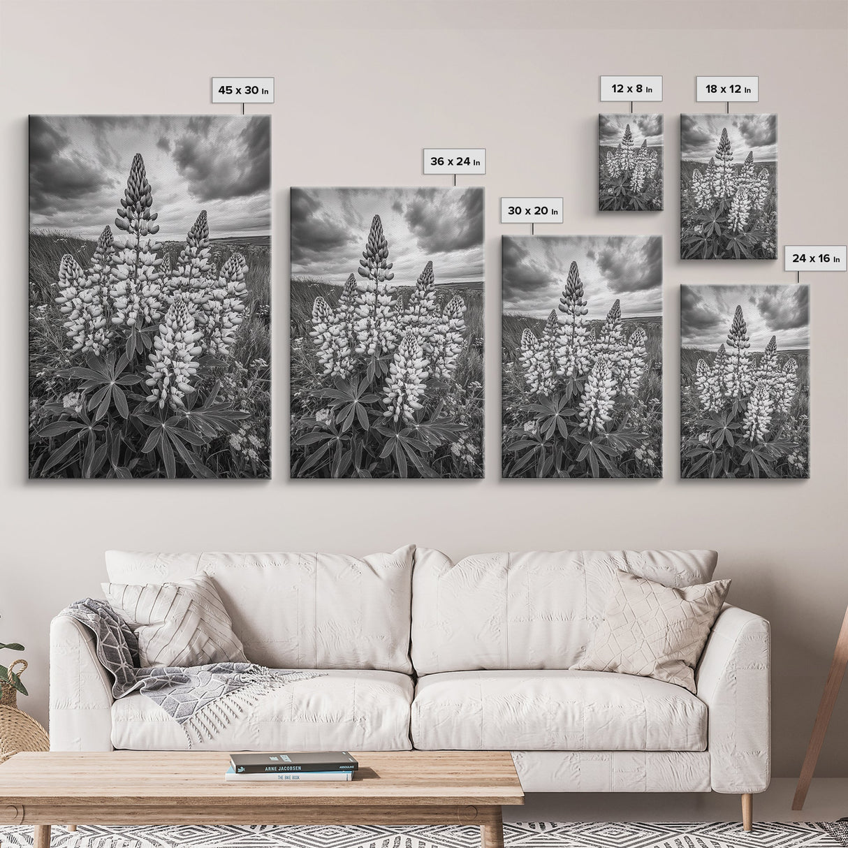 Lupine Flower Field, Bold Floral, Spring Nature Scene, Framed Canvas Print, Boho Living Room Art, Botanical Wall Decor