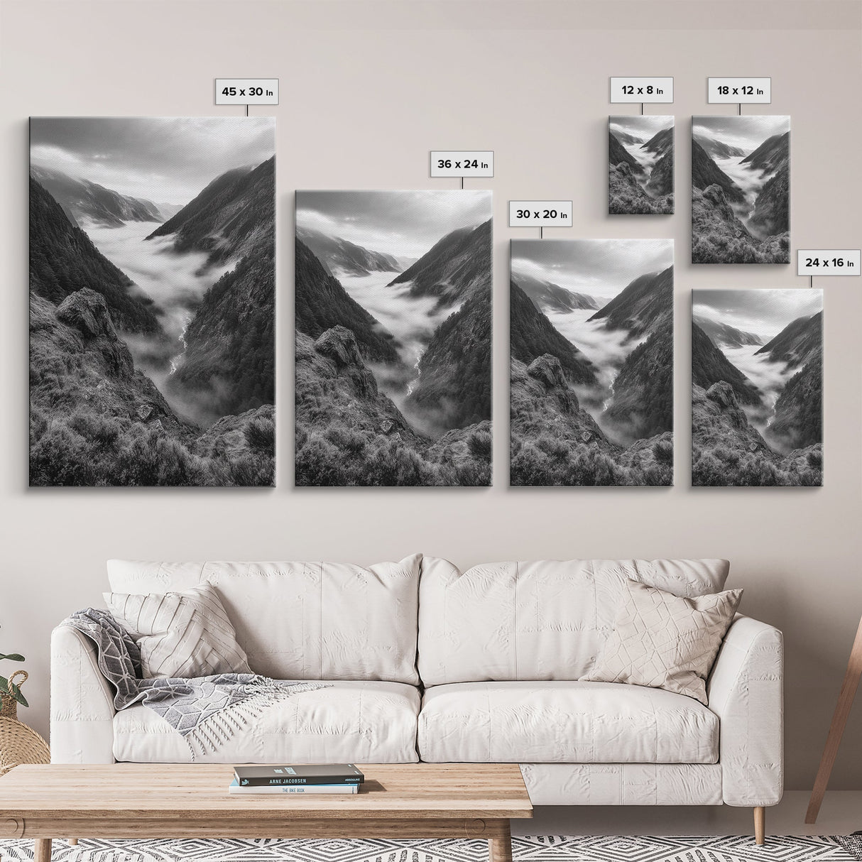 Foggy Mountain Valley, Nature Escape, Serene Wall Art, Framed Canvas Print, Adventure Photography, Cabin Autumn Decor