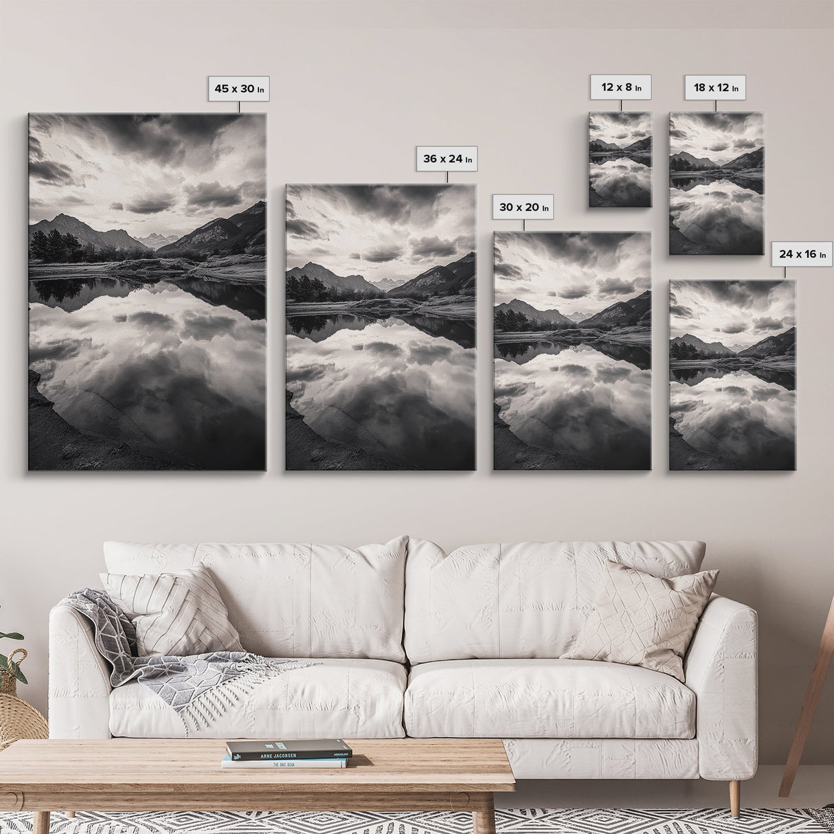 Alpine Reflections, Dramatic Skies, Mountain Serenity, Canvas Print, Living Room Wall Art, Moody Landscape Photography, Monochrome Decor