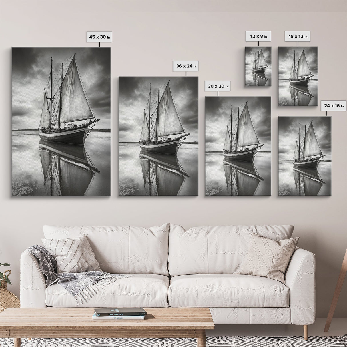 Sailboat Reflections, Calm Waters, Stormy Sky, Canvas Print, Nautical Wall Art, Office or Den Decor, Classic Maritime Photography