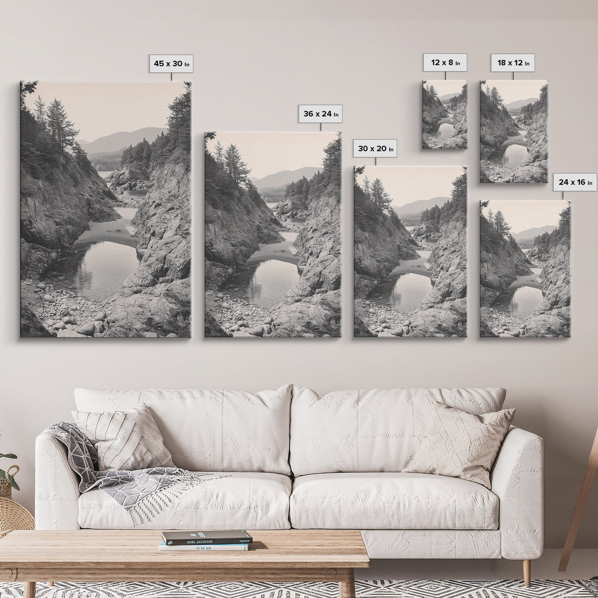 Forest Coast, Rocky Shore, Ocean View, Framed Canvas Print, Serene Nature Wall Art, Bathroom or Hallway Decor, Pacific Northwest Style