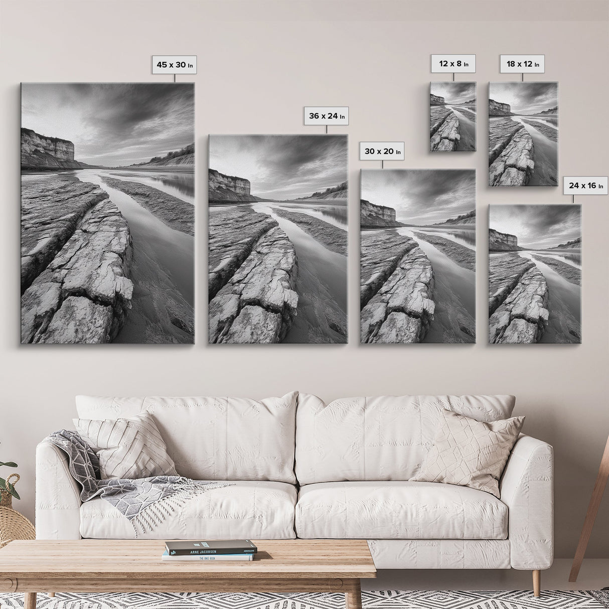 Eroded Riverbed, Desert Rock, Serene Canyon, Long Exposure, Framed Canvas Print, Earth Tones, Dining Room Decor, Nature Inspired