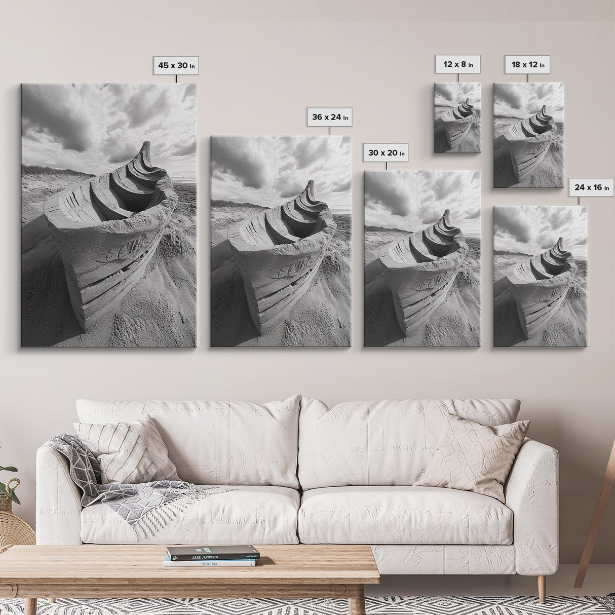 Sand Boat, Beach Sculpture, Dramatic Clouds, Textured Art, Framed Canvas Print, nautical wall art, coastal boho decor, modern beach print