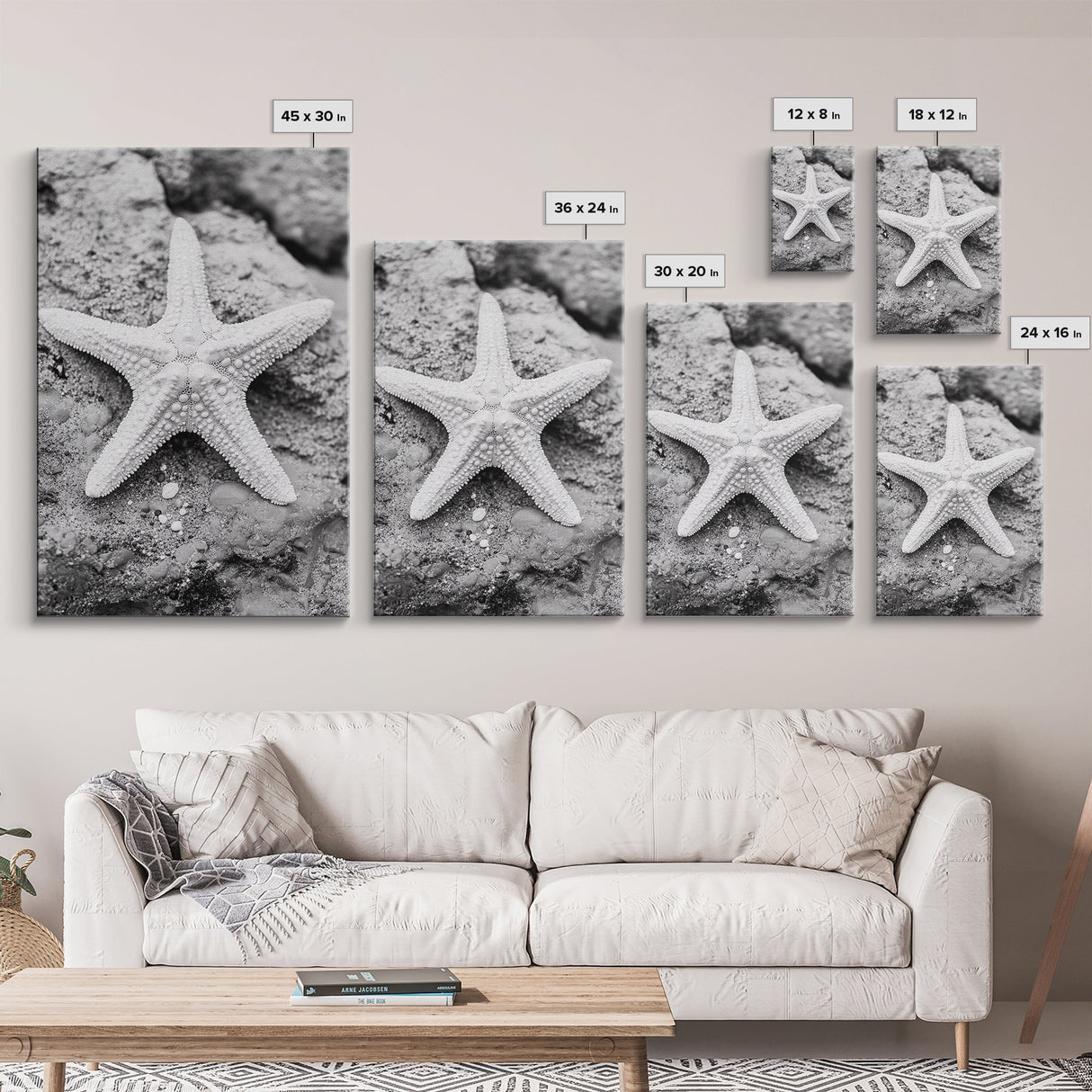 Starfish Closeup, Coastal Shell, Beach Texture, Framed Canvas Print, Bathroom or Ocean Nursery Decor, Minimal Beach Art