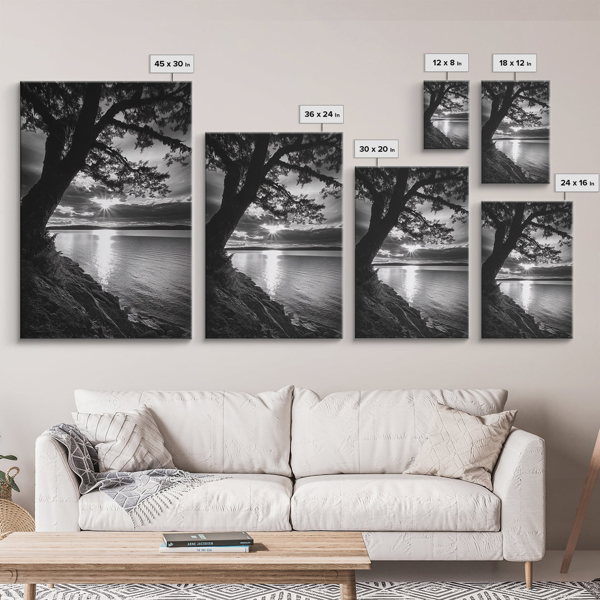 Tranquil Lake Sunset, Tree Silhouette, Calm Waters, Canvas Print, Nature Inspired Wall Art, Relaxing Bedroom Decor, Minimalist Zen