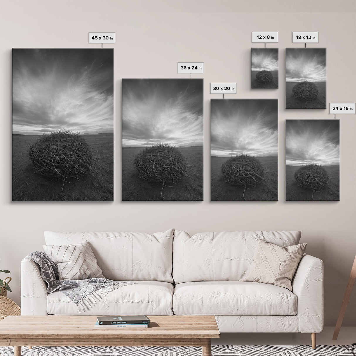 Twilight Field Nest, Tumbleweed Art, Desert Calm, Grassy Plains, Framed Canvas Print, Entryway Wall Art, Boho Nature Landscape