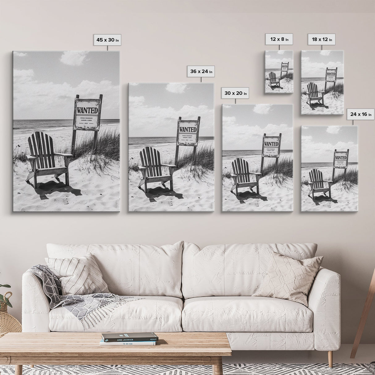 Wanted Poster, Beach Chair, Western Humor, Framed Canvas Print, Man Cave Decor, Coastal Country Style, Black and White Photography