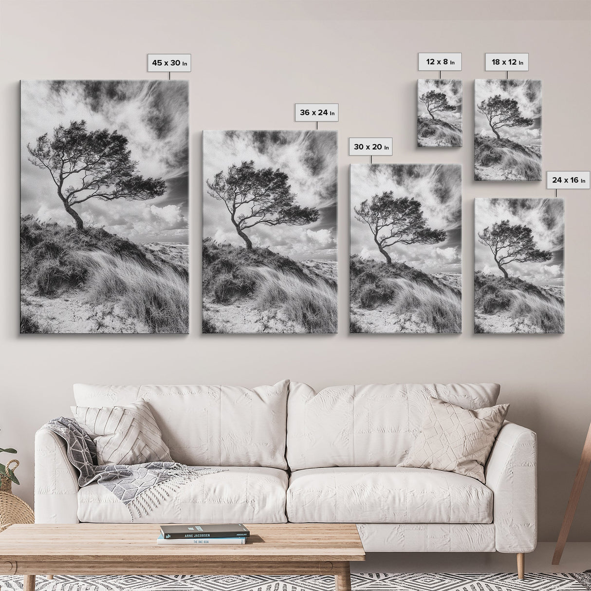 Windswept Tree, Coastal Landscape, Stormy Sky, Framed Canvas Print, Modern Rustic Wall Art, Nature Photography, Bedroom Wall Accent