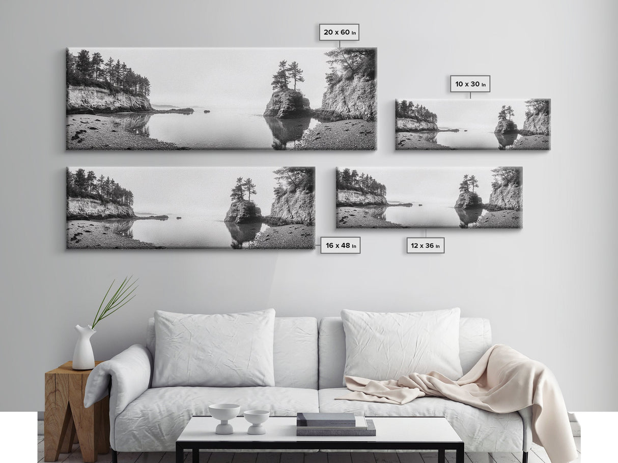 Forest Cove, Serene Shoreline, Calm Reflections, Canvas Print, peaceful nature wall art, neutral tones decor, minimalist bathroom artwork