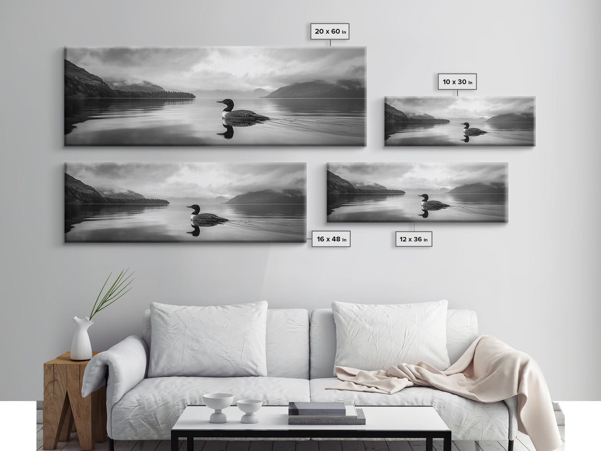 Loon Lake, Misty Reflection, Quiet Morning, Framed Canvas Print, Cabin Wall Art, Nature Lover Gift, Rustic Lakehouse Decor