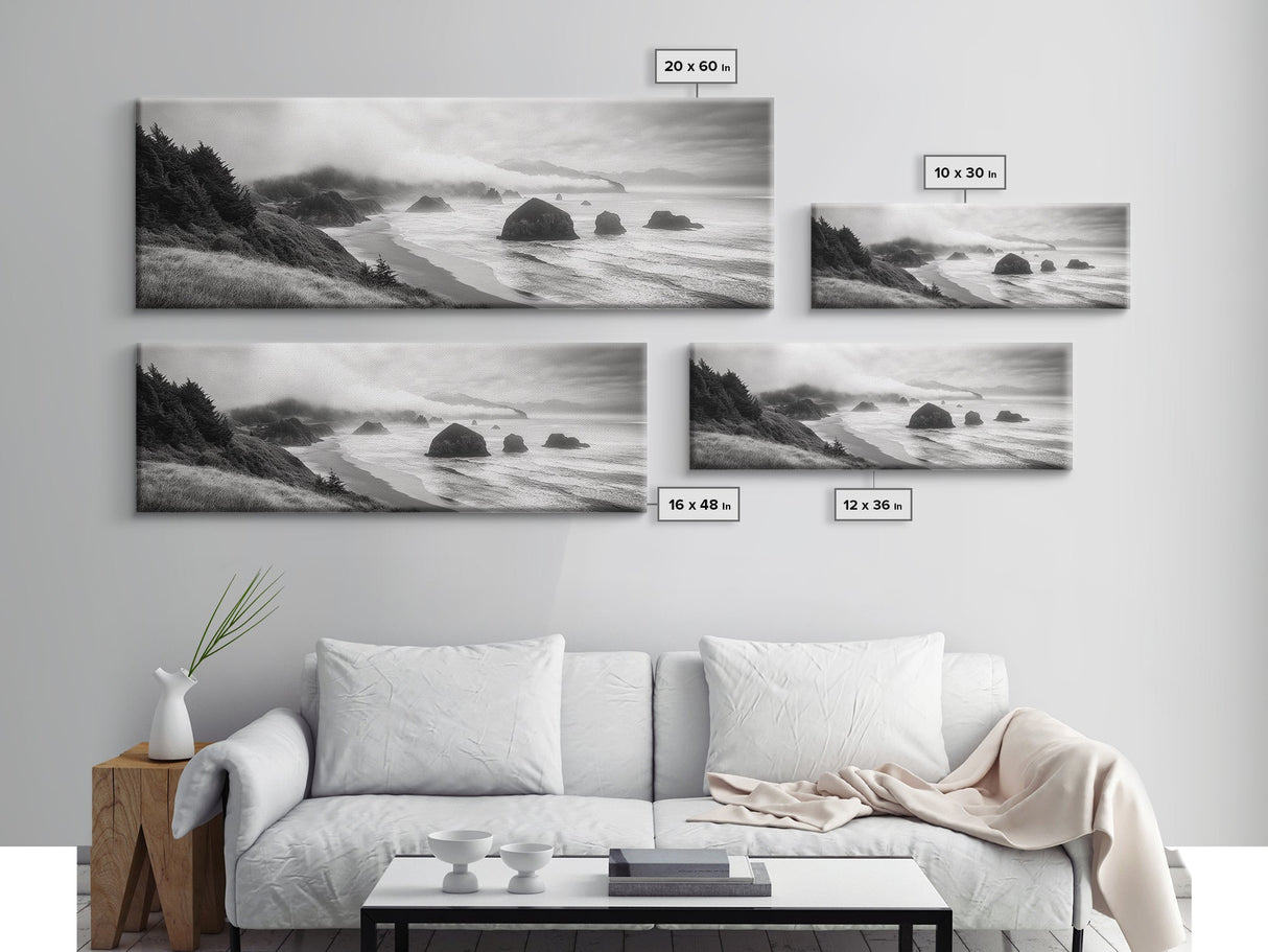 Pacific Coast, Misty Cliffs, Ocean Rocks, Moody Beach Scene, Canvas Print, Modern Nature Decor, Living Room Wall Art, Coastal Landscape