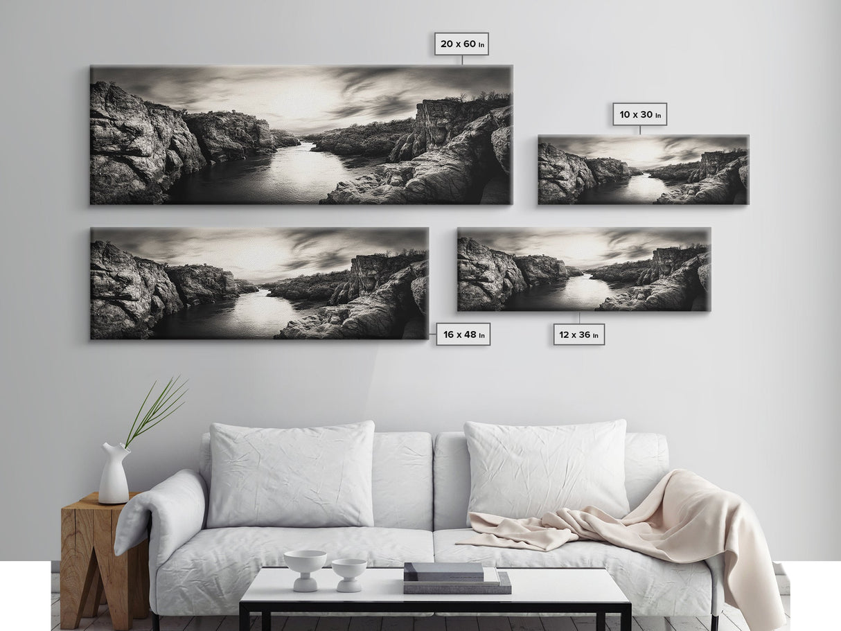 Canyon River Sunset, Dramatic Sky Photography, Nature Scene Art, Framed Canvas Print, Office or Hallway Wall Decor, Bold Earth Tones