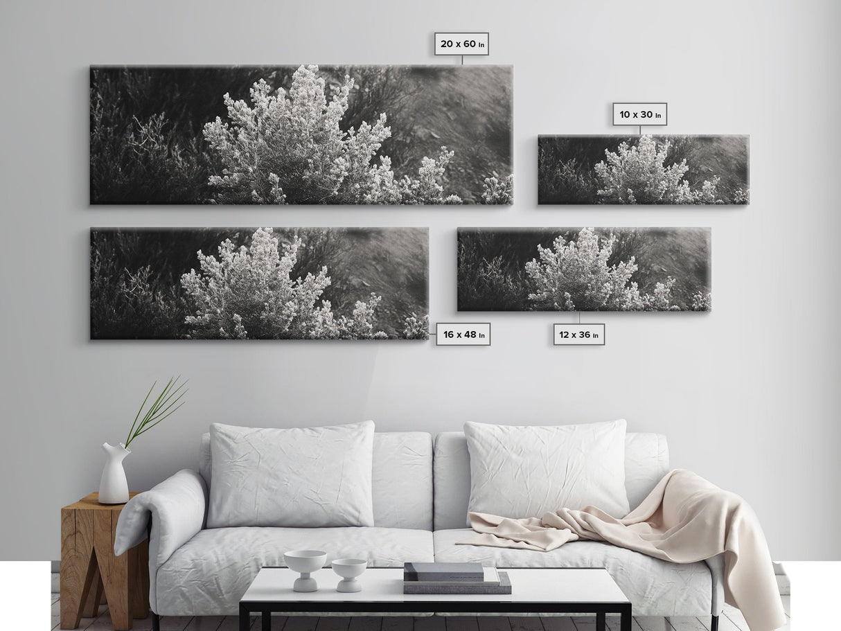 Frosted Bush, Winter Plant, Nature Closeup, Framed Canvas Print, Botanical Wall Art, Neutral Bedroom Decor, Rustic Autumn Style