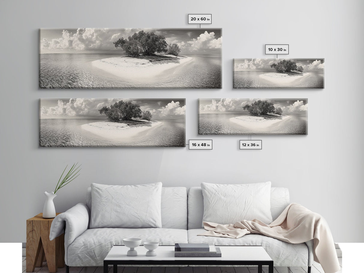 Remote Island Escape, Tranquil Shore, Ocean Oasis, Nature Seclusion, Framed Canvas Print, Coastal Wall Art, Bathroom Decor, Tropical Style