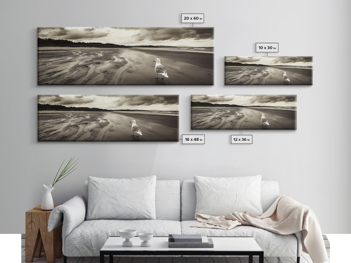 Seagull Beach Walk, Coastal Landscape, Minimalist Style, Canvas Print, Beach Wall Art, Fall Decor, Bedroom Wall Art, Nature Photography