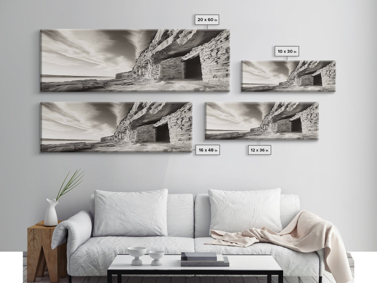 Ancient Cliff Dwelling, Desert Horizon, Southwest Landscape, Canvas Print, Neutral Earth Tones, Rustic Decor, Entryway Wall Art, Western Vibes