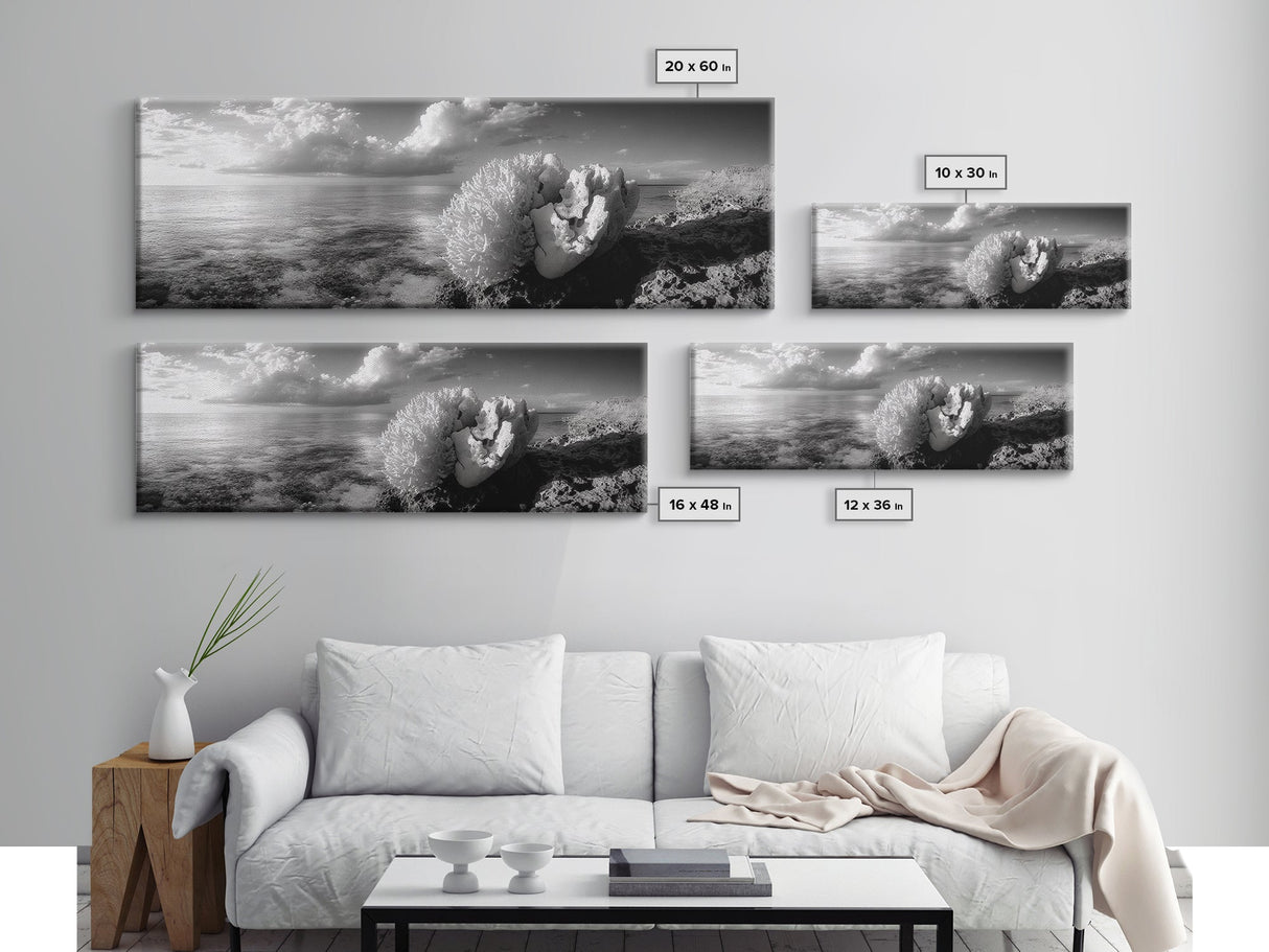 Sea Coral, Calm Ocean, Reef Textures, Framed Canvas Print, Coastal Bathroom Art, Monochrome Ocean Decor, Nature Photography Accent