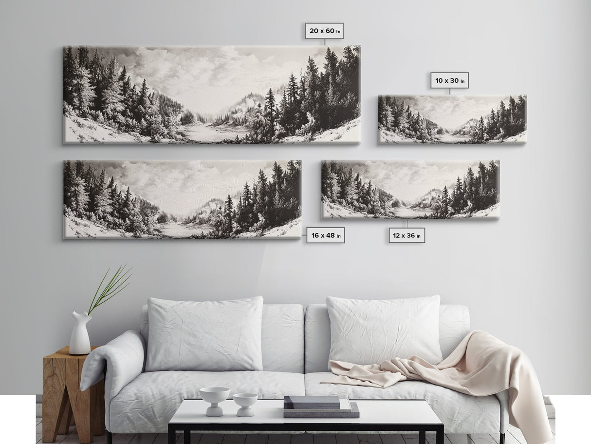 Snowy Pines, Winter Landscape, Woodland Valley, Fine Art Nature, Framed Canvas Print, Cabin Wall Art, Mountain Decor, Rustic Winter Scene