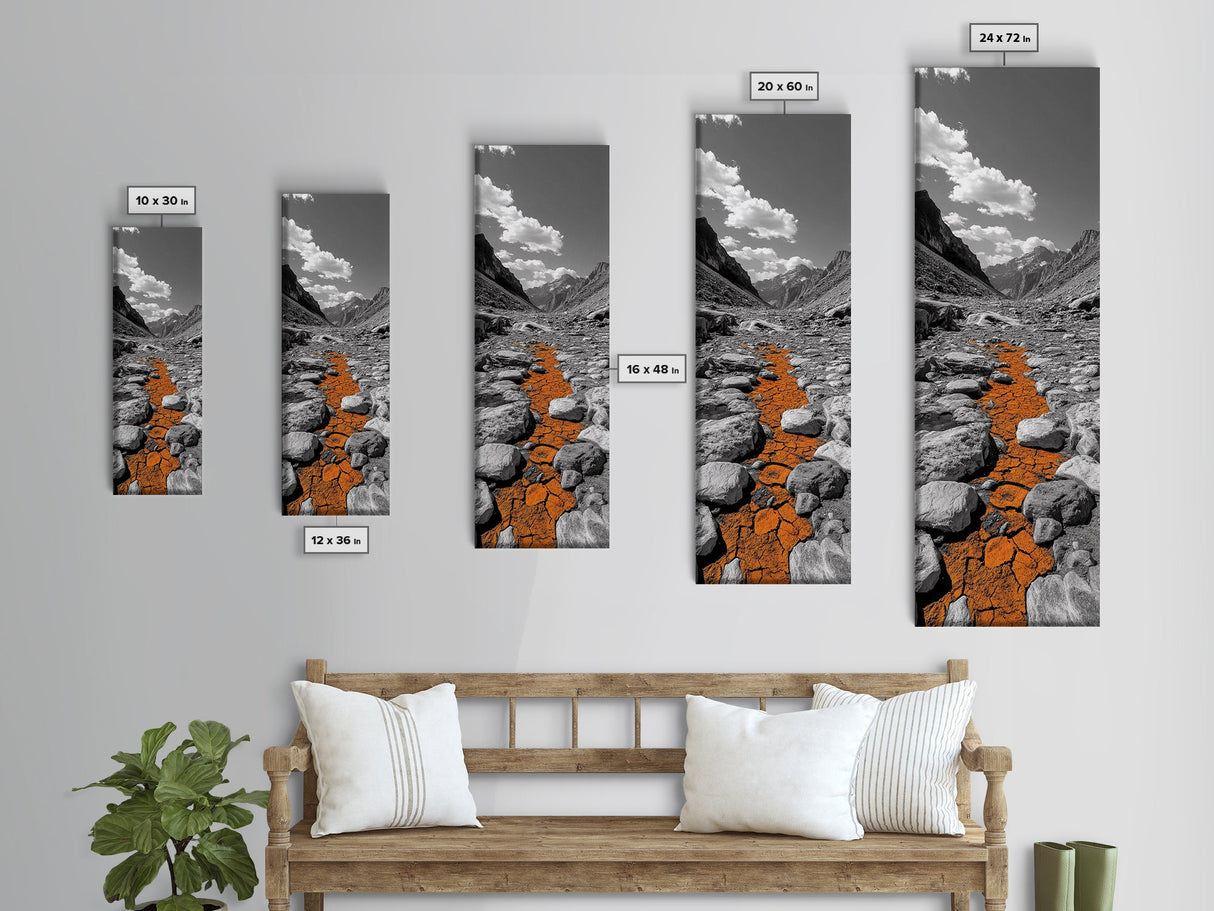 Cracked Earth, Orange Path, Mountain Trail, Climate Scene – Canvas Print, Nature Wall Art, Earth Tones Decor, Fall Landscape Photography