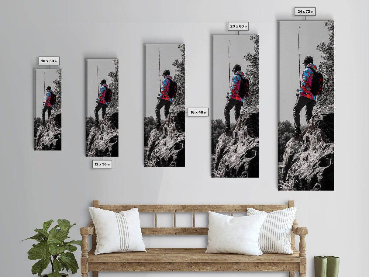 Fishing Man, Nature Art, Adventure Wall Decor, Outdoor Lifestyle, Framed Canvas Print, Cabin Art, Rustic Decor, Masculine Bedroom Wall Art