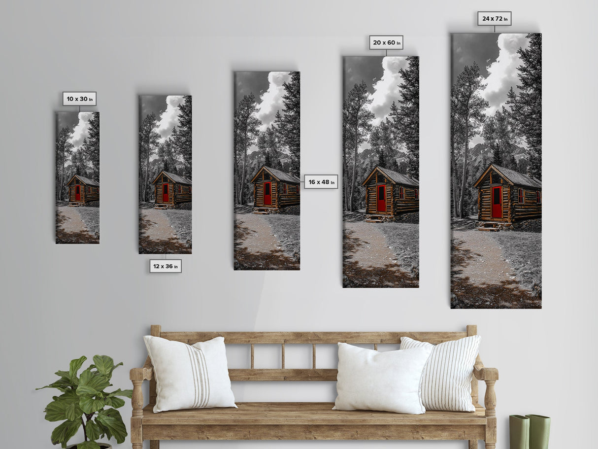 Log Cabin, Red Door, Mountain Home, Cozy Retreat, Framed Canvas Print, Rustic Wall Art, Lodge Decor, Fall Cabin Vibes, Country Living