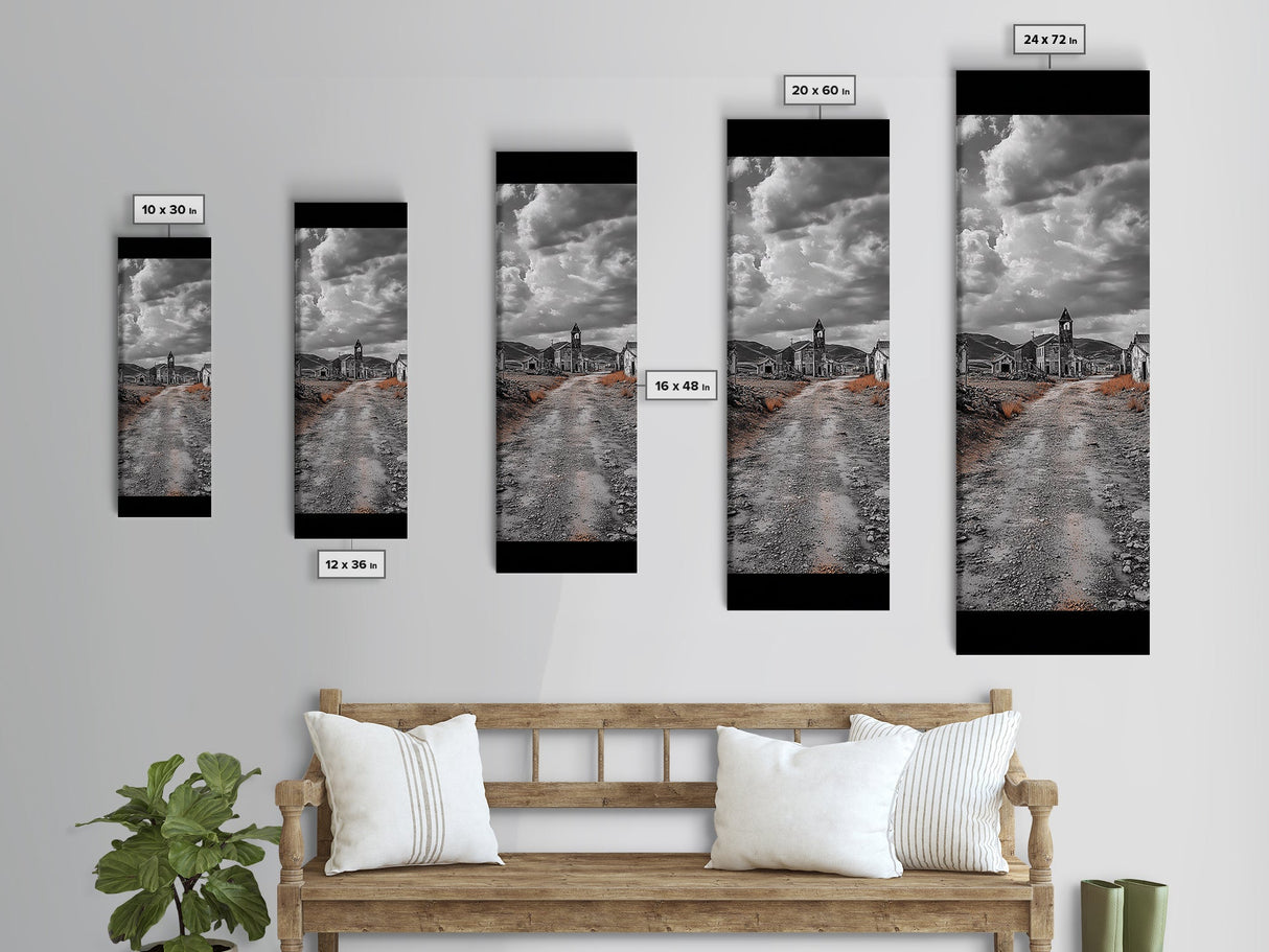Abandoned Town, Haunted Path, Deserted Village, Ghost Ruins, Framed Canvas Print, Dark Wall Art, Rustic Halloween Decor, Moody Photography