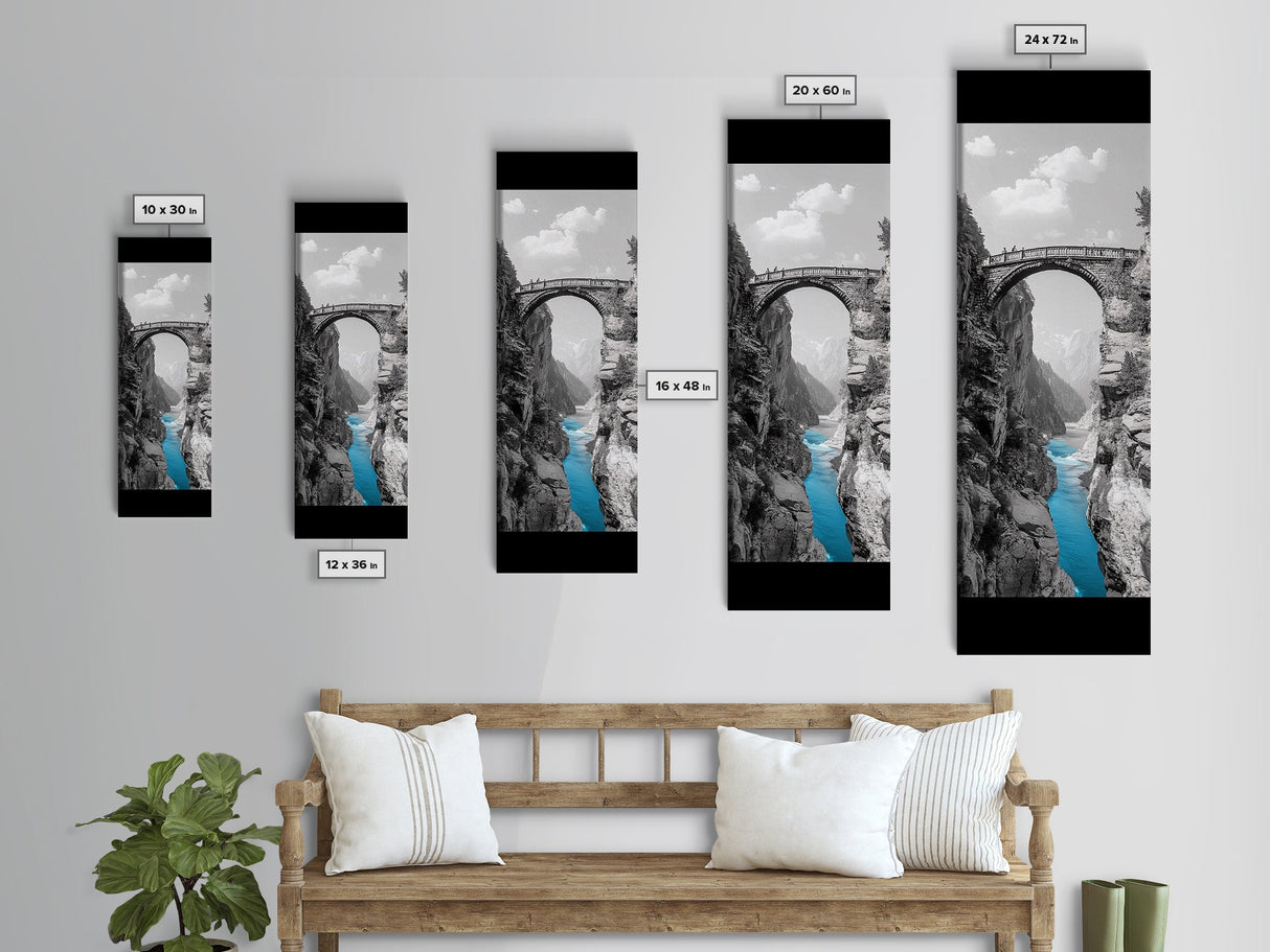 Canyon Bridge, Turquoise River, Scenic View, Majestic Nature, Framed Canvas Print, Living Room Art, Travel Inspired Wall Decor