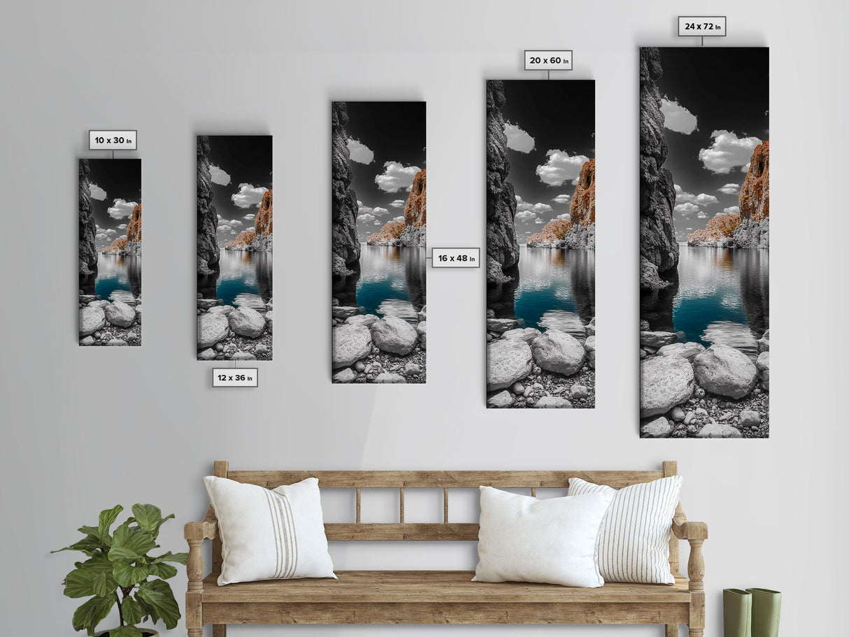 Cliffside Bay, Azure Reflection, Dramatic Seascape, Nature Landscape, Framed Canvas Print, Bathroom Art, Modern Wall Decor, Ocean View