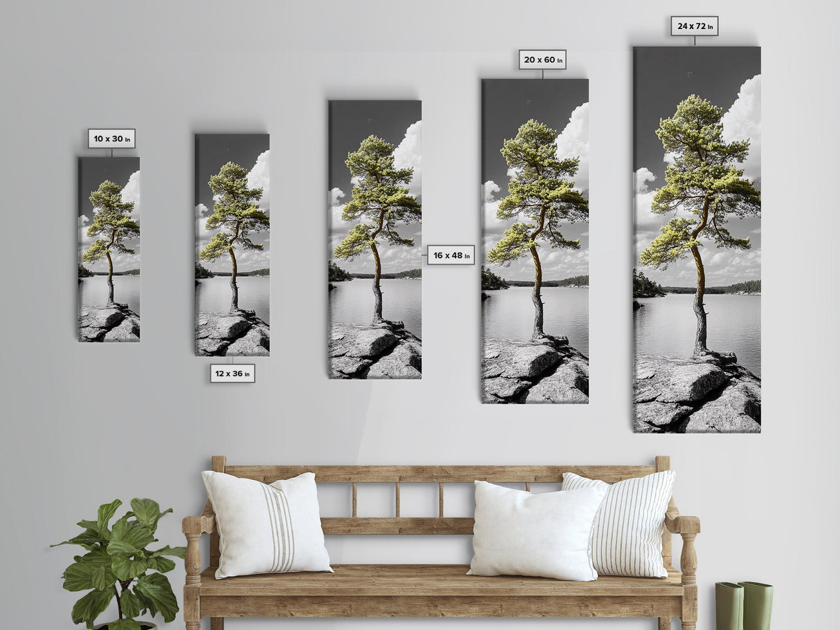 Twisted Pine Tree, Nature Serenity, Calm Wilderness, Coastal Forest, Framed Canvas Print Boho Bedroom Wall Art, Earth Tone Decor