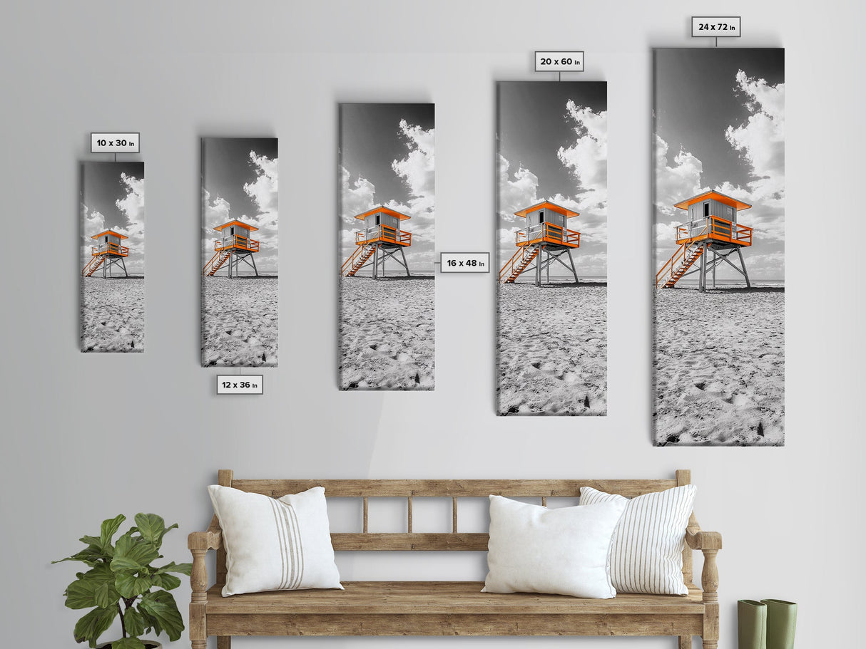 Lifeguard Tower Beach, Summer Vibes, Ocean Escape, Coastal Charm, Framed Canvas Print Bathroom Wall Art, Bold Minimalist Seaside Art