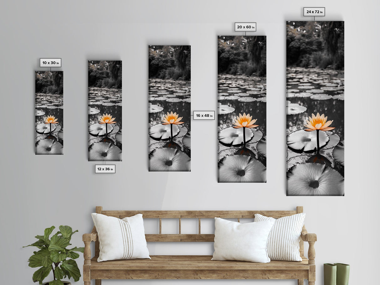 Orange Water Lily, Peaceful Pond Scene, Nature Reflection, Elegant Bloom, Framed Canvas Print Zen Bathroom Wall Art, Botanical Decor