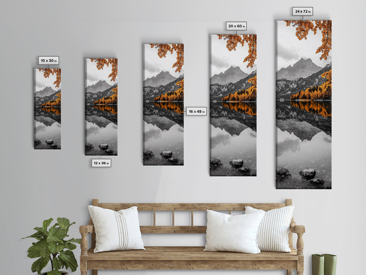 Lake Reflection, Autumn Colors, Scenic Mountains, Framed Canvas Print, Cozy Cabin Wall Art, Fall Wall Decor, Rustic Modern Home Style
