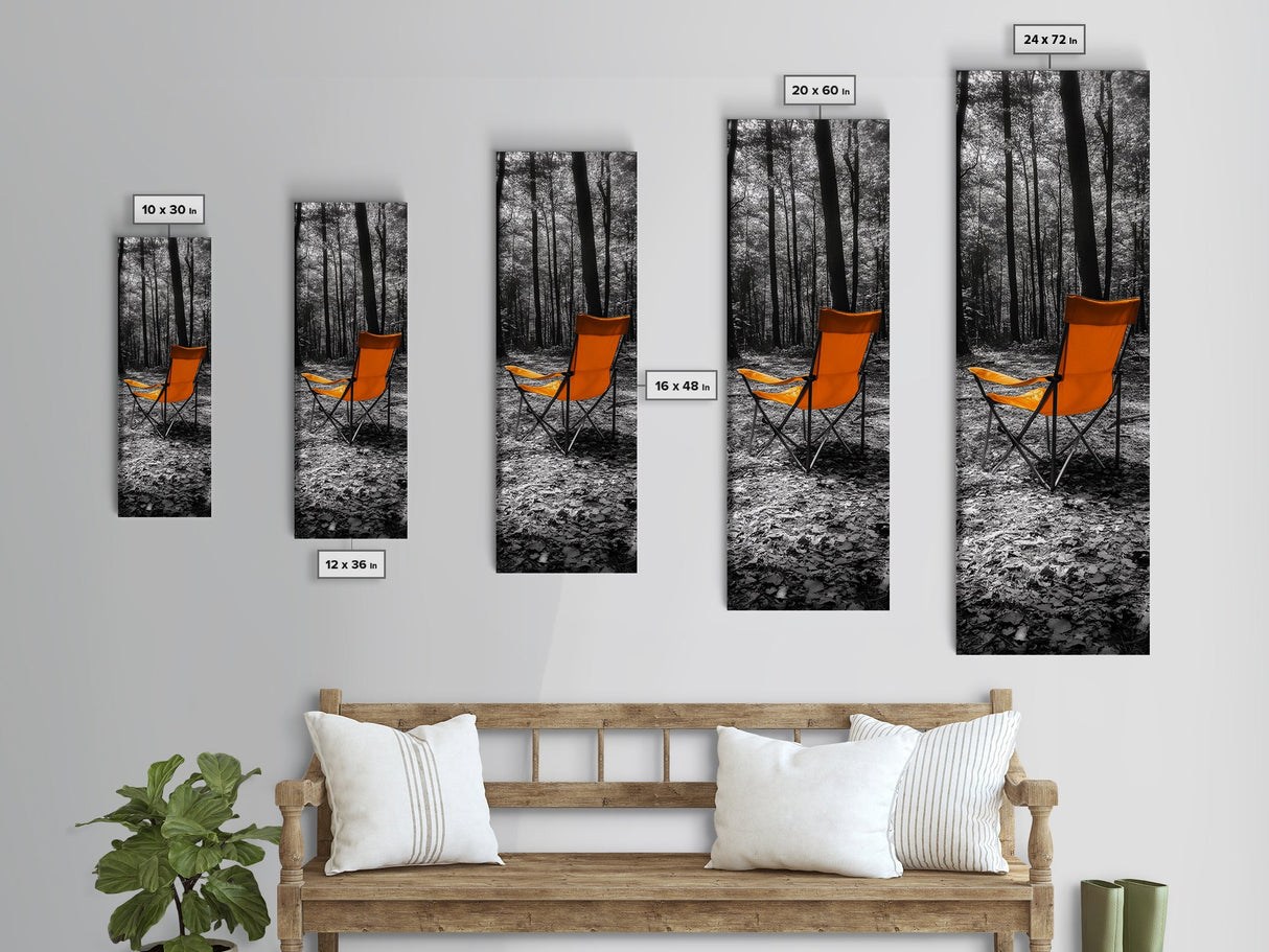 Autumn Forest Chair, Solitude in Nature, Outdoor Retreat, Framed Canvas Print, Fall Wall Art, Minimalist Cabin Decor, Nature Lover Gift
