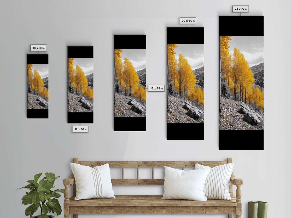 Golden Aspens, Fall Forest, Mountain Trees, Framed Canvas Print, Autumn Wall Art, Nature Cabin Decor, Fall Foliage, Rustic Living Room