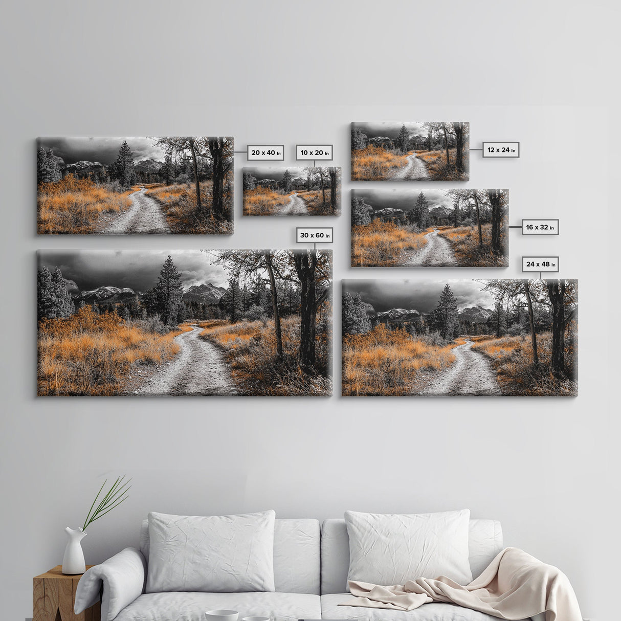 Fall Path, Mountain Trail, Autumn Forest, Golden Grass, Canvas Print, Cabin Wall Art, Cozy Living Room Decor, Nature Lover Fall Print