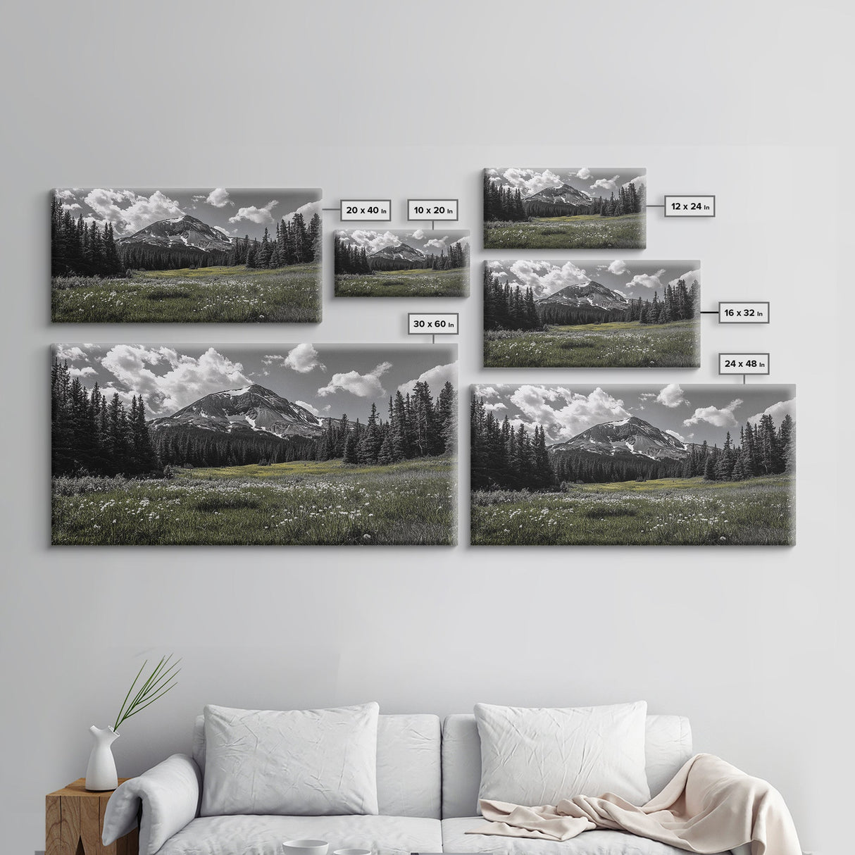 Mountain, Meadow, Wildflowers, Alpine meadow bloom and majestic peak on this Framed Canvas Print, serene Nature Wall Art for Entryway