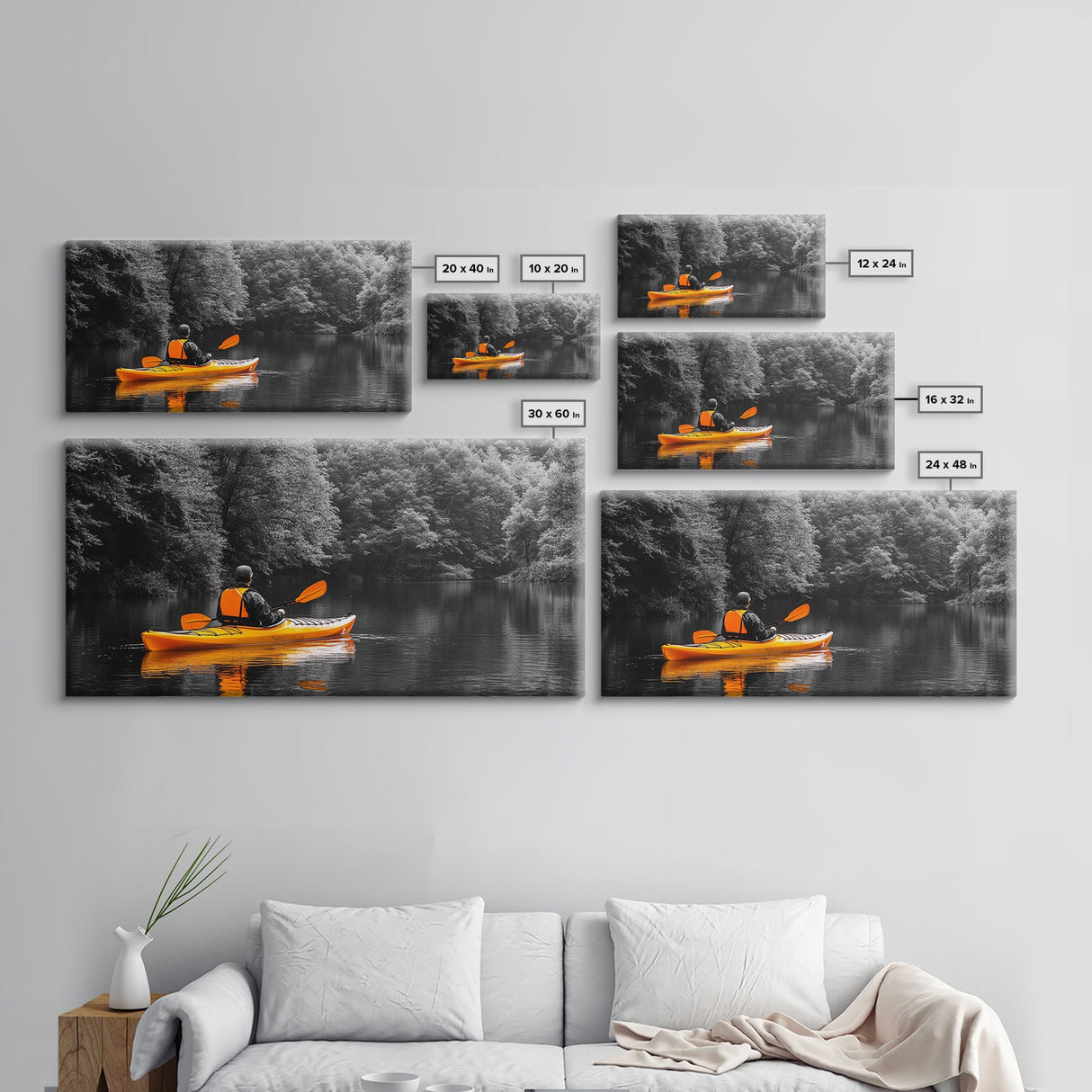 Kayaker Journey, Autumn Paddle, Wilderness Escape, Forest Calm – Canvas Print, Adventure Wall Art, Man Cave Decor, Nature Exploration Scene