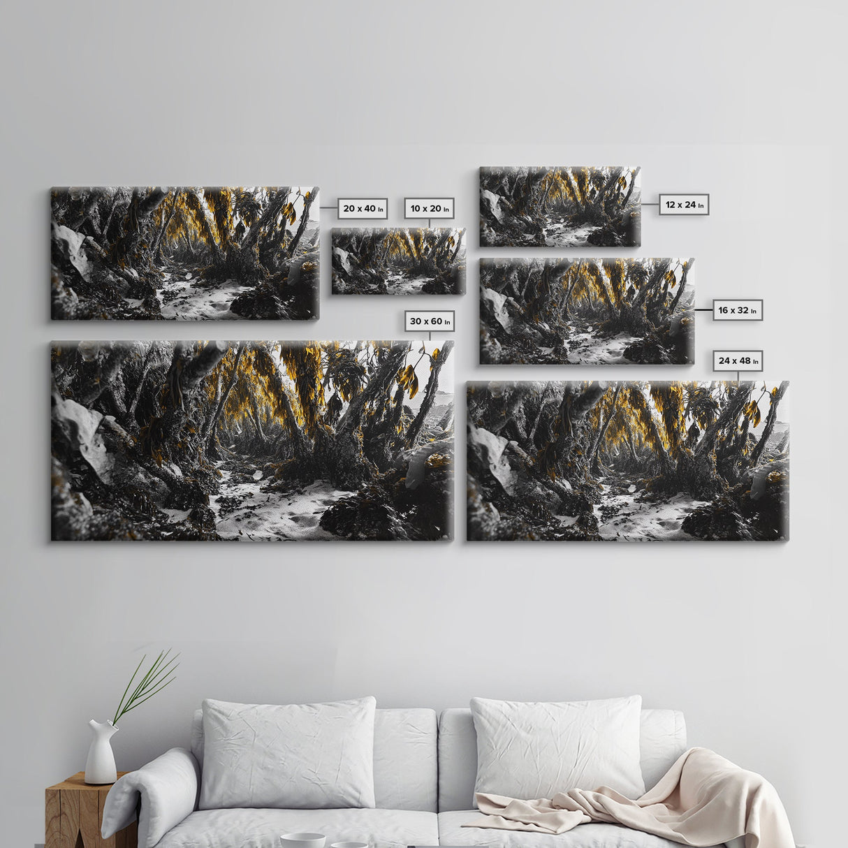 Kelp Forest, Coastal Jungle, Tidal Path, Ocean Shadows – Framed Canvas Print, Moody Marine Wall Art, Bathroom Decor, Natural Ocean Tones