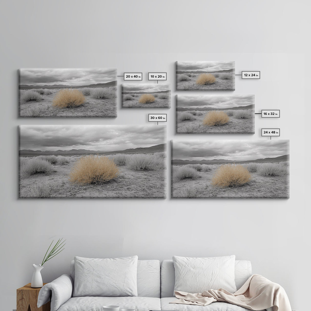 Desert Scene, Tumbleweed Beauty, Arid Landscape, Western Mood, Framed Canvas Print, Neutral Art, Entryway Wall Art, Rustic Home Style