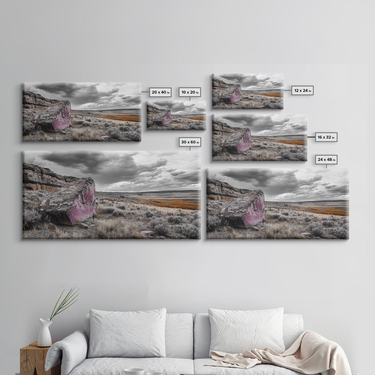 Painted Boulder, Wild Plains, Desert Glow, Framed Canvas Print, Fall Wall Art, Rustic Decor, Southwestern Art, Landscape Photography