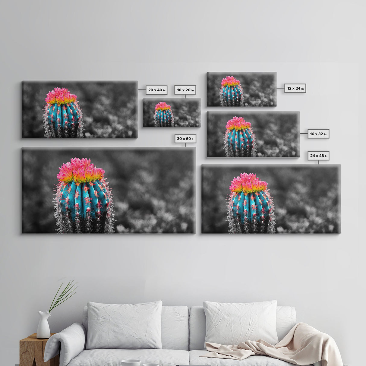 Neon Bloom Cactus, Rainbow Succulent, Desert Art, Canvas Print, Colorful Botanical Wall Art, Modern Living Room Decor, Bold Nature
