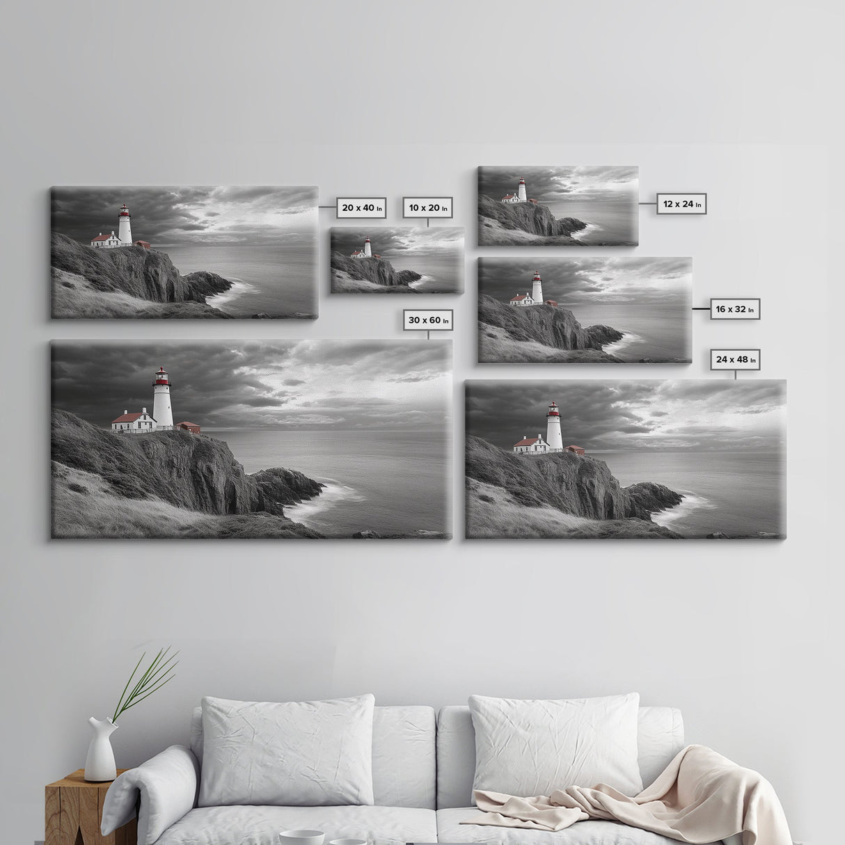 Lighthouse Ocean Storm, Coastal Cliff Light, Framed Canvas Print, Nautical Wall Art, Beach House Decor, Dramatic Sky Scene, Office Art
