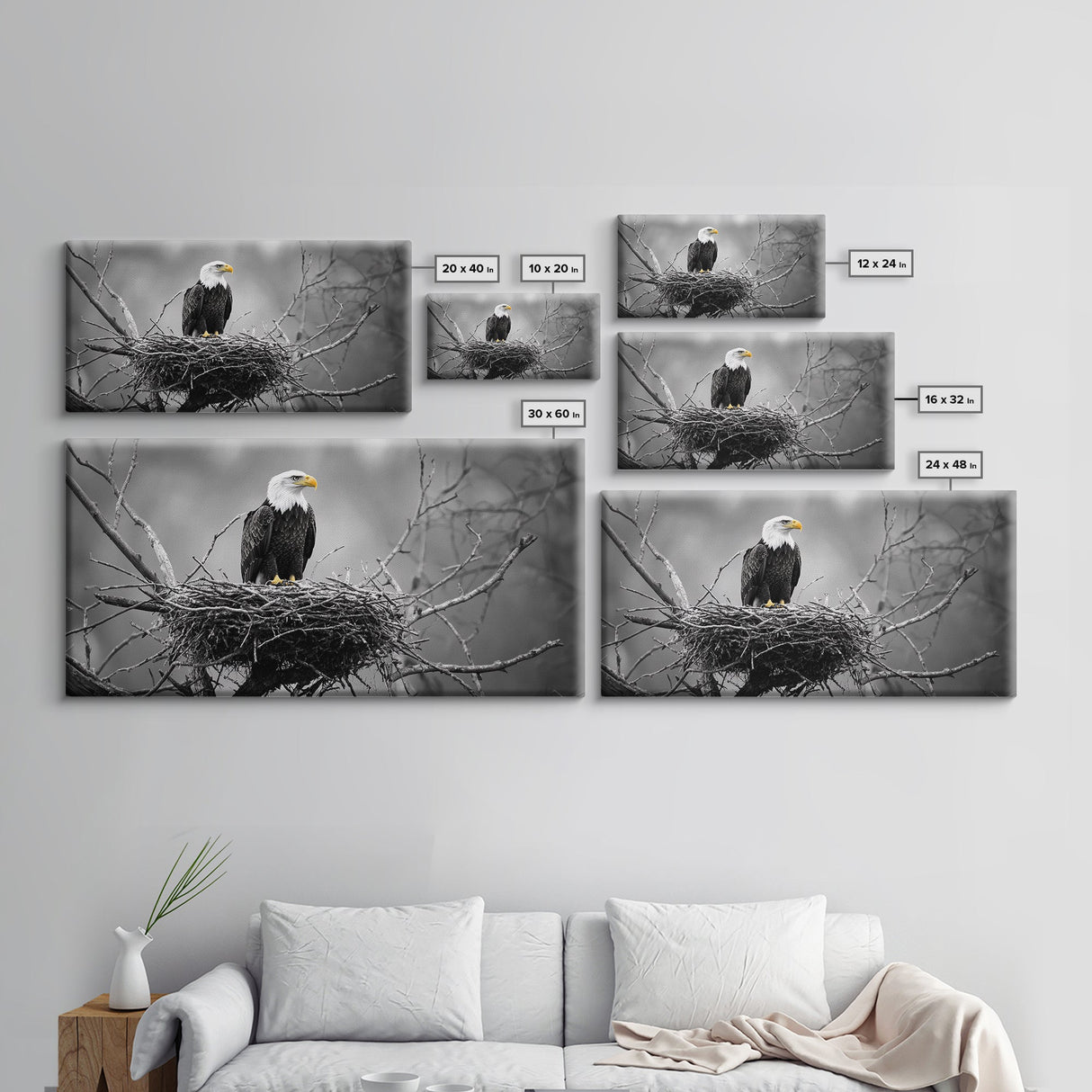 Bald Eagle, Monochrome Nature, Wildlife Photography, Fierce Majesty, Framed Canvas Print, Office Wall Art, Black White Bold Bird Scene